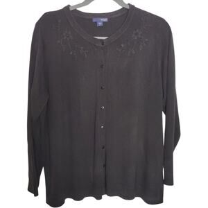 Basic Editions Women's Plus Sz 3X Black Beaded Cardigan Sweater Soft Recycled